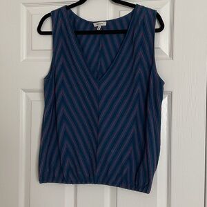 Pleione Blue and Pink Chevron V-Neck Tank
